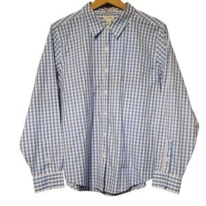 L.L.Bean Gingham Check Wrinkle Free Shirt Womens Large Petite Classic Preppy